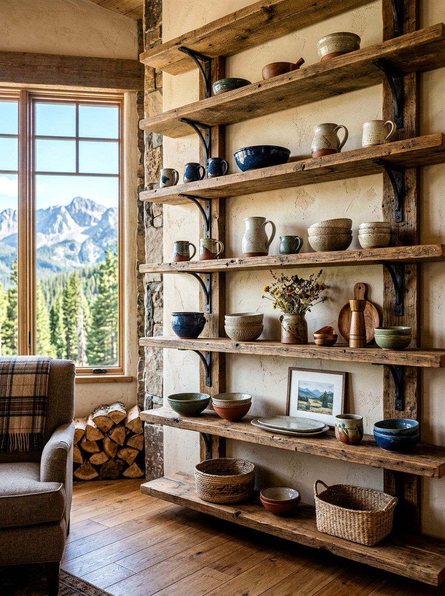 Rustic Reclaimed Wood Shelving - 30 bookshelf wall ideas
