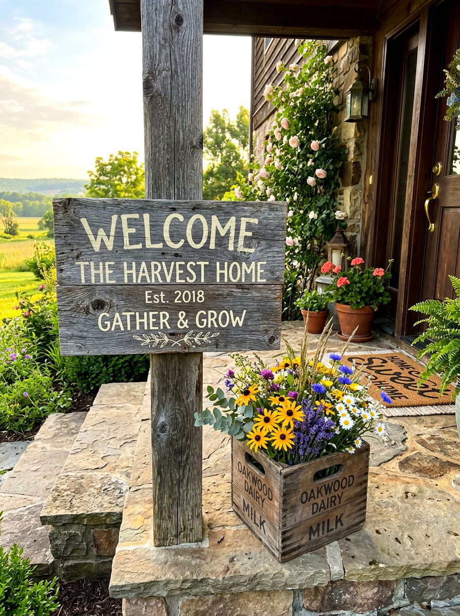 Rustic Reclaimed Wood Sign - 30 porch welcome sign ideas