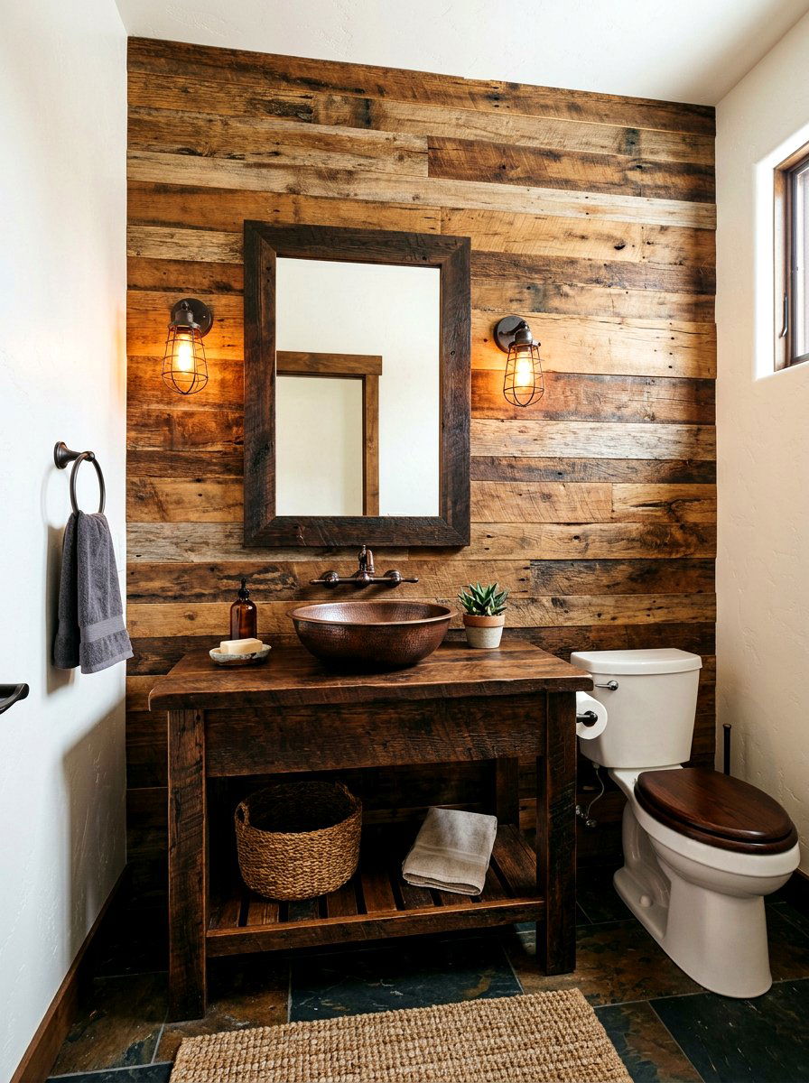 Rustic Reclaimed Wood Stripe Wall - 30 stripe powder bath ideas