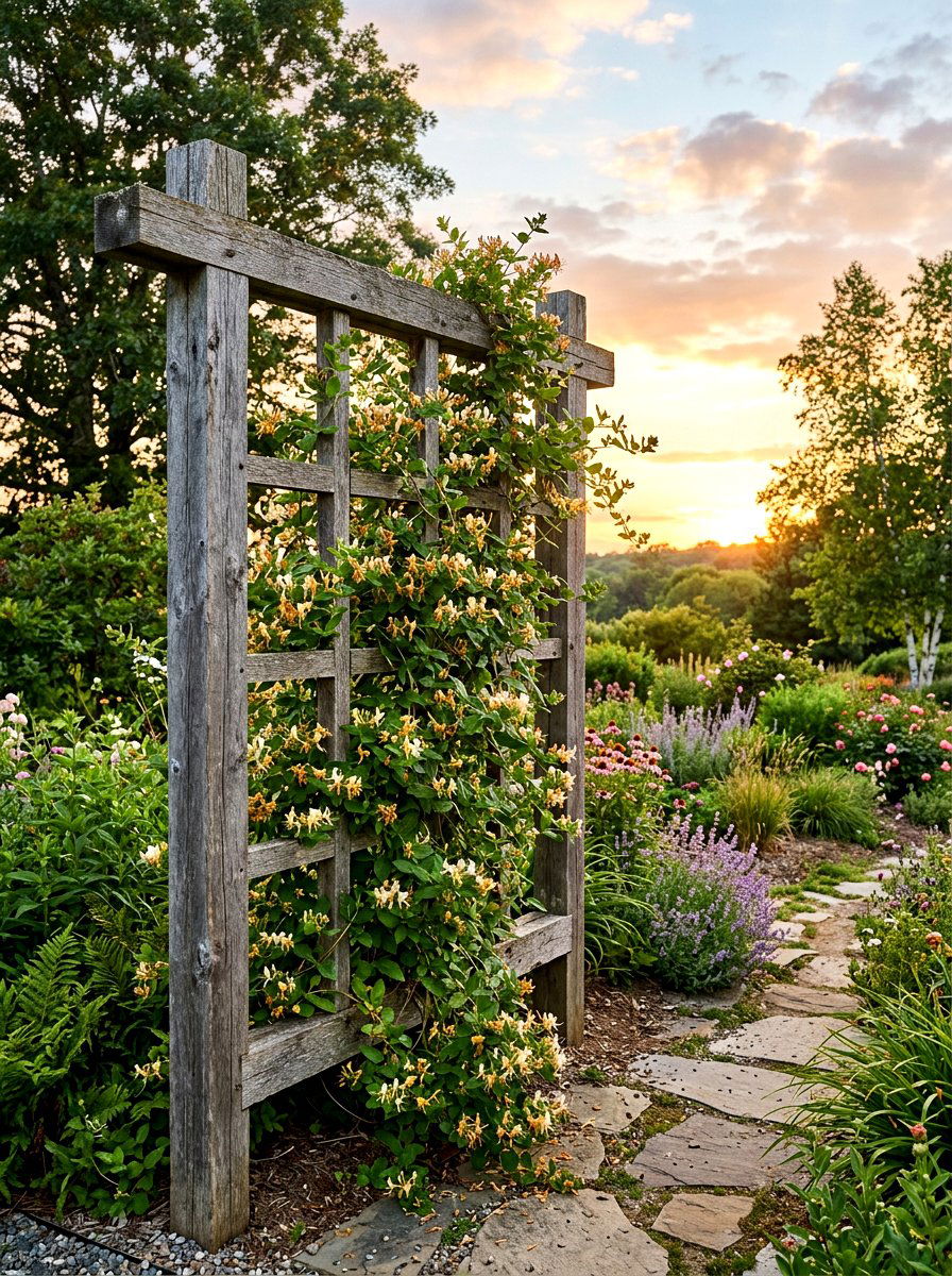 Rustic Reclaimed Wood Trellis - 30 vertical garden trellis ideas
