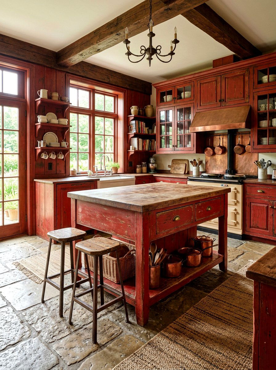 Rustic Red Kitchen Woodwork - 30 tomato red kitchen ideas