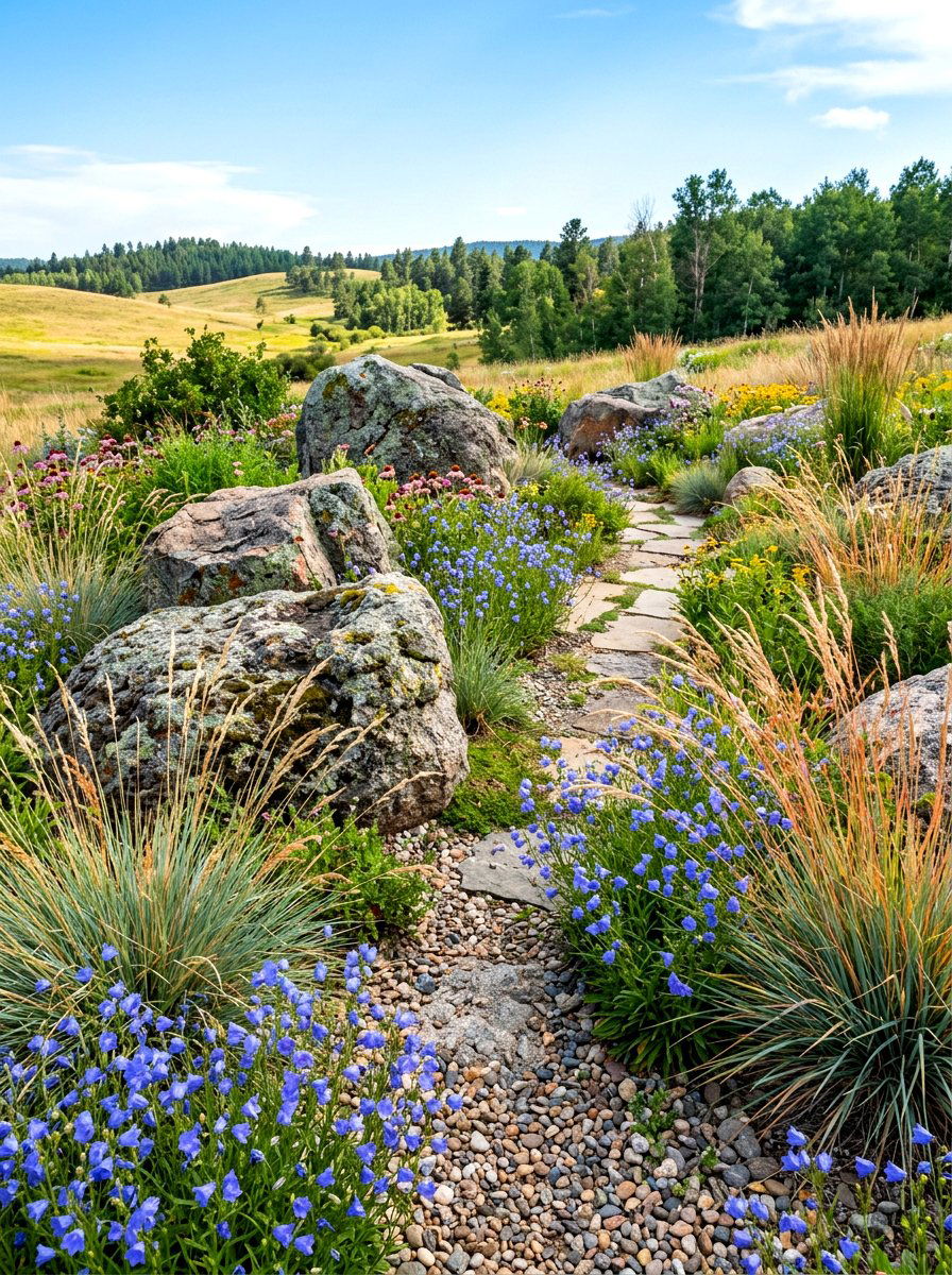 Rustic Rock Prairie Garden - 30 prairie front yard landscaping ideas