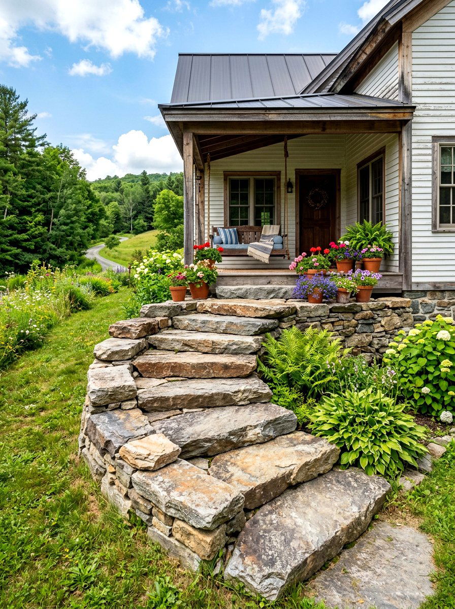 Rustic Rock Steps - 30 stone front steps ideas