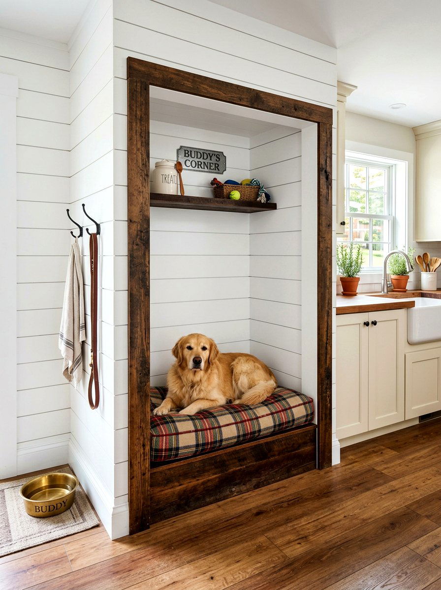 Rustic Shiplap Dog Station - 30 aesthetic pet station kitchen ideas