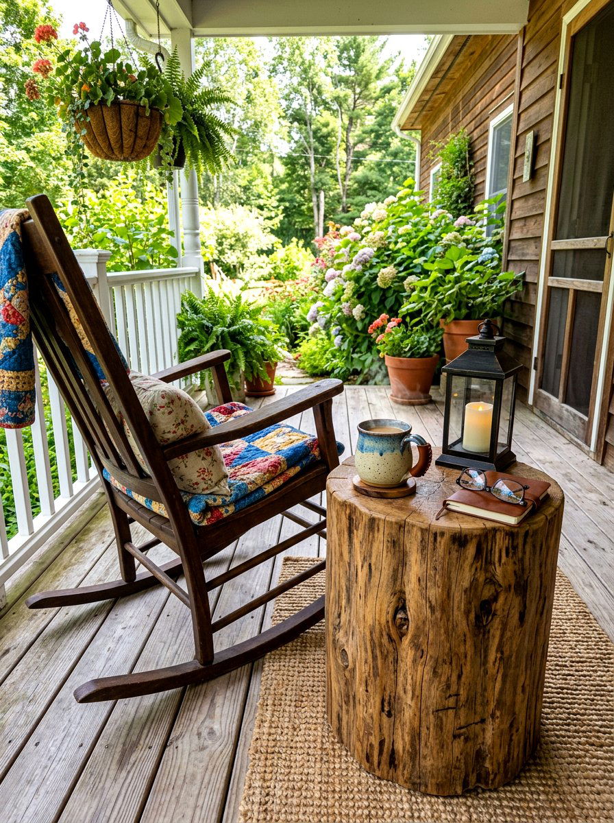 Rustic Side Table - 30 farmhouse porch decor ideas