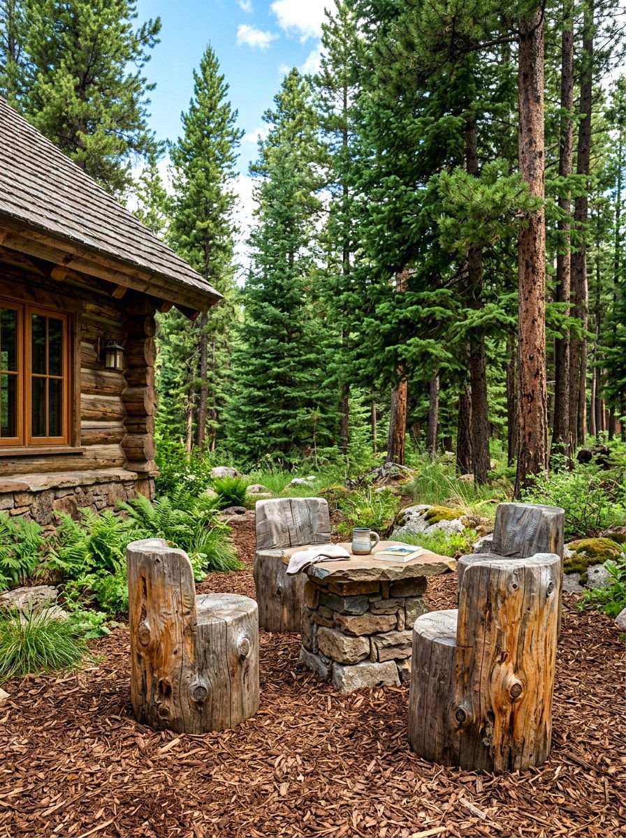 Rustic Side Yard Log Seating - 30 side yard seating ideas