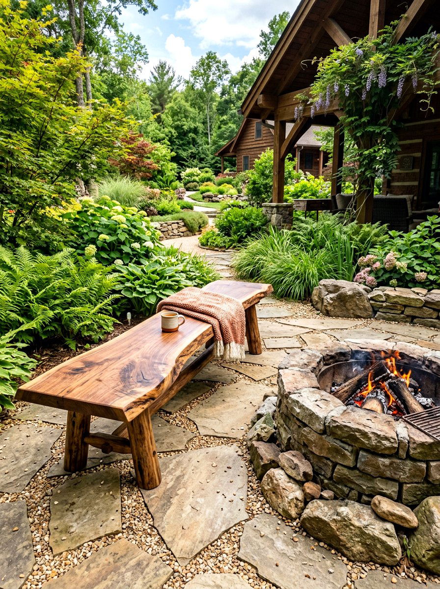 Rustic Slab Bench - 30 fire pit bench ideas