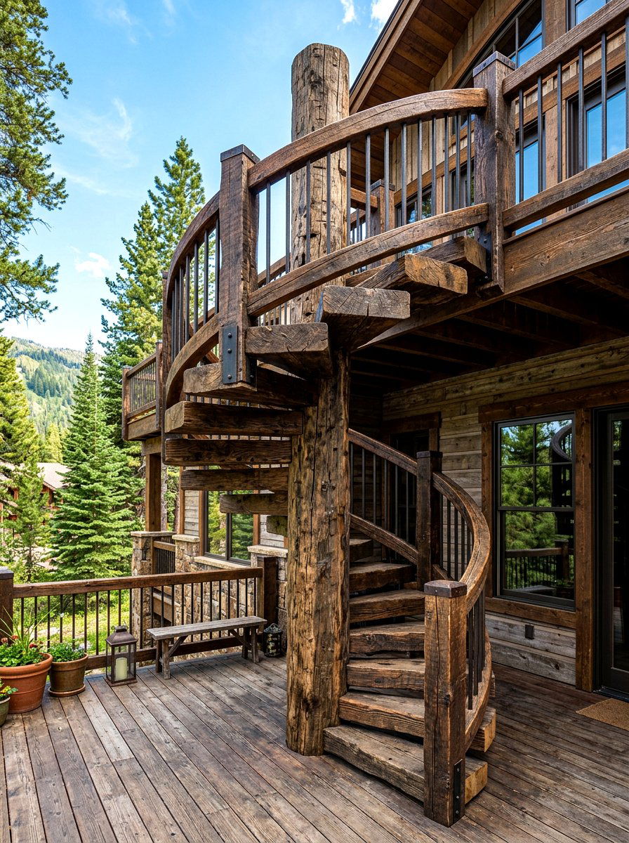 Rustic Spiral Staircase - 30 rustic deck ideas