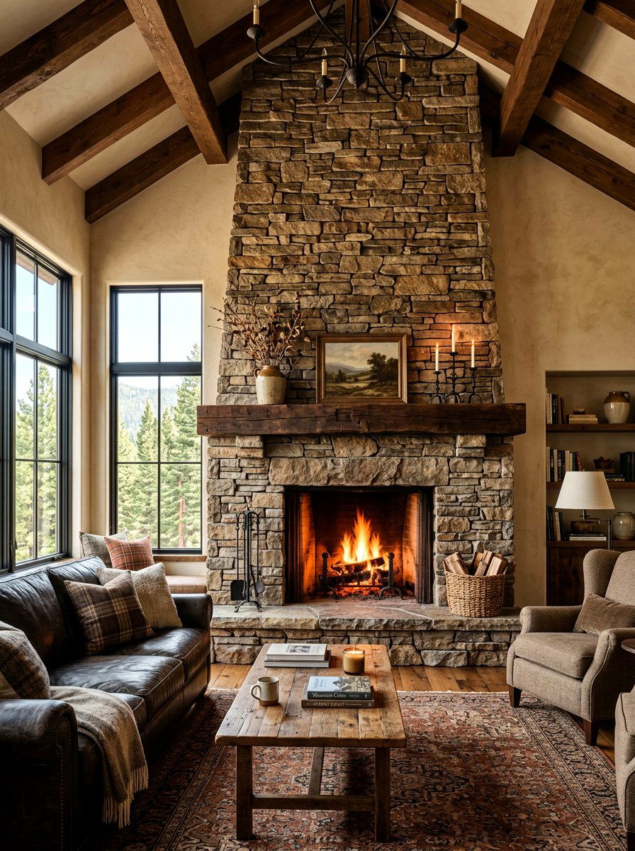 Rustic Stacked Stone - 30 fireplace mantel ideas