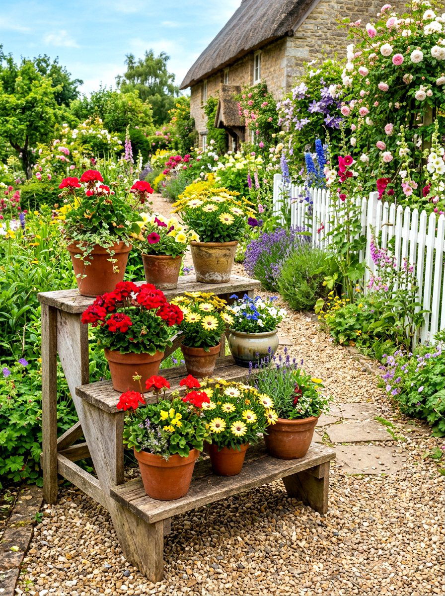 Rustic Step Bench - 30 container garden stand ideas
