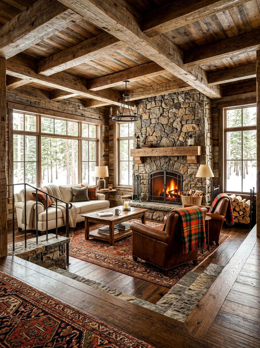 Rustic Step Down Family Room - 30 step down living room ideas