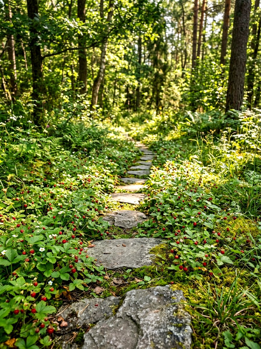 Rustic Stepping Stone Berry Path - 30 berry patch layout ideas
