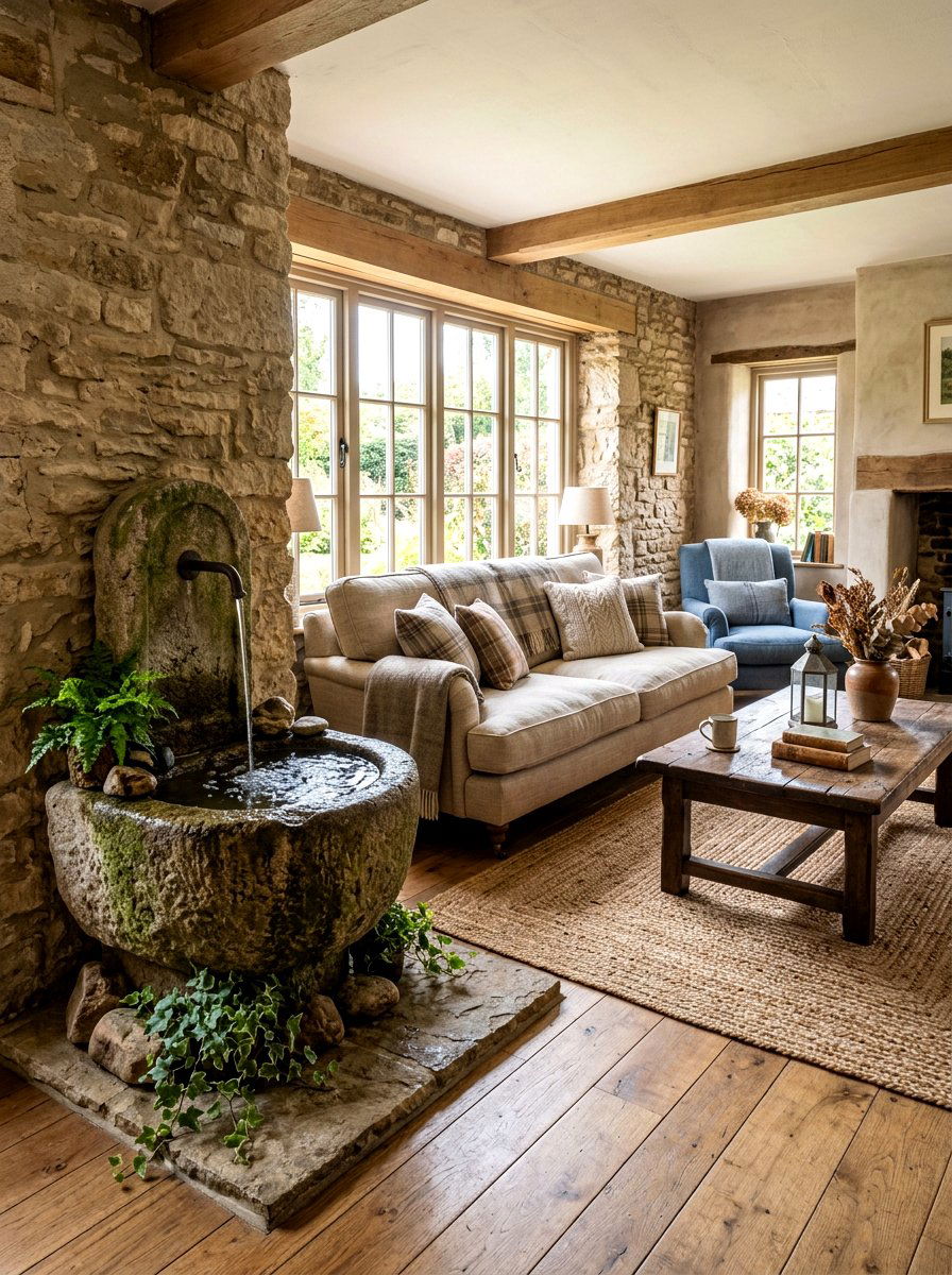 Rustic Stone Basin Fountain - 30 tabletop fountain ideas