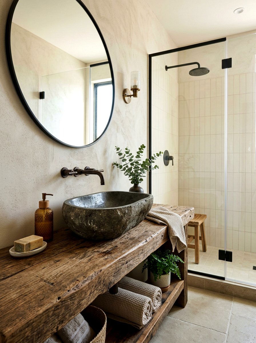 Rustic Stone Bathroom Sink - 30 eclectic bathroom ideas