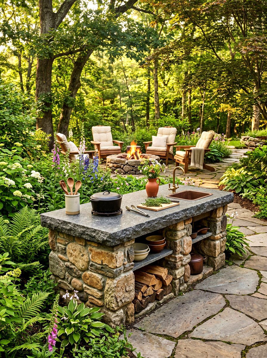Rustic Stone Countertop Station - 30 small outdoor kitchen ideas