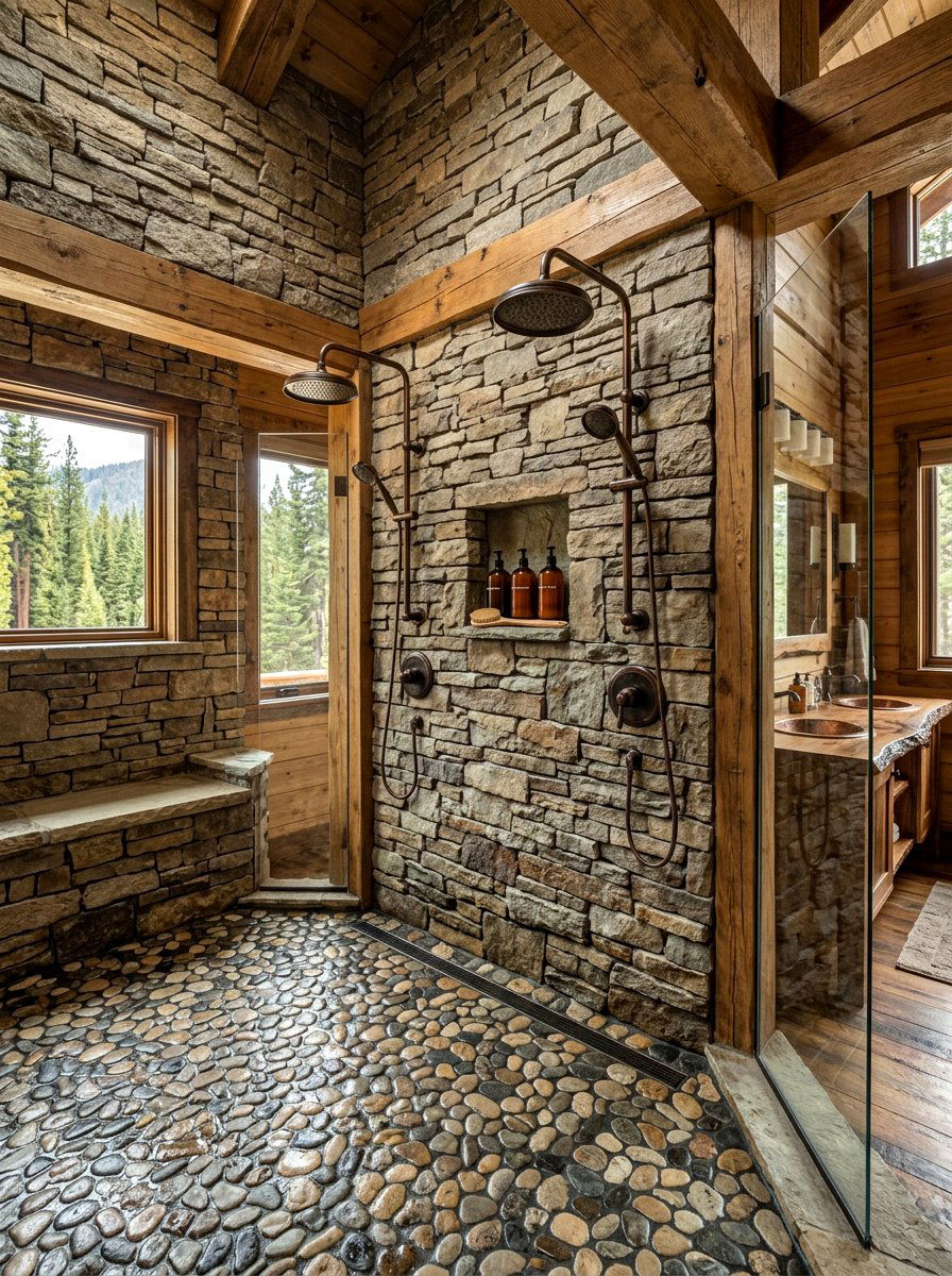 Rustic Stone Double Shower Head - 30 double shower head ideas