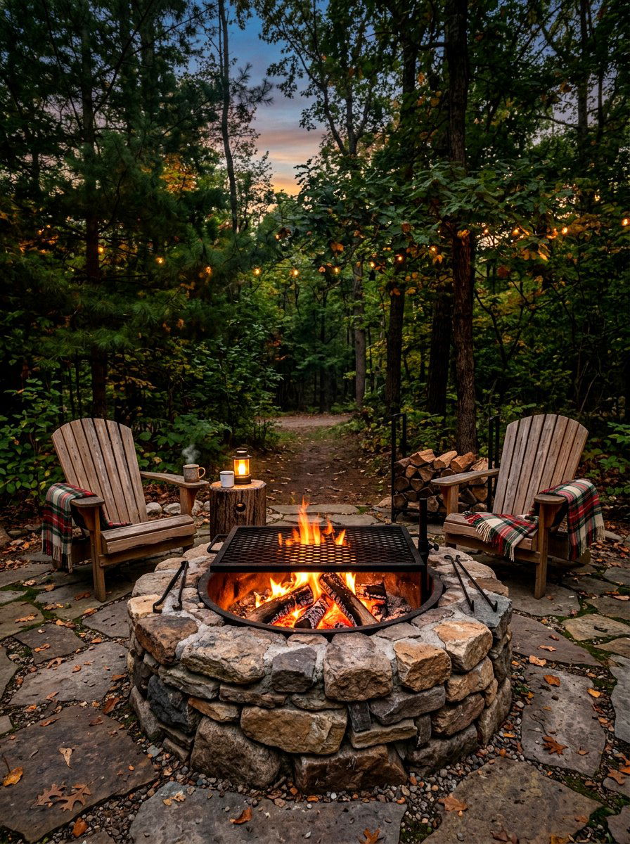 Rustic Stone Fire Pit Grill - 30 grill patio layout ideas
