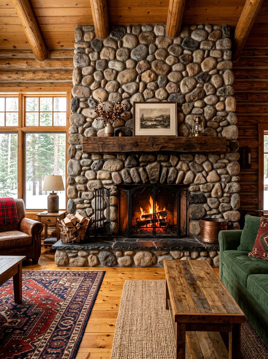 Rustic Stone Fireplace - 30 western home decor ideas