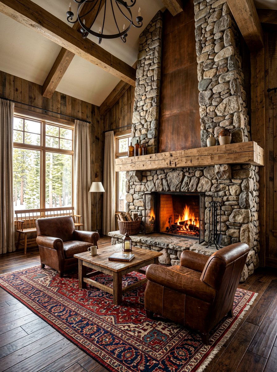 Rustic Stone Fireplace Decor - 30 cozy family room ideas
