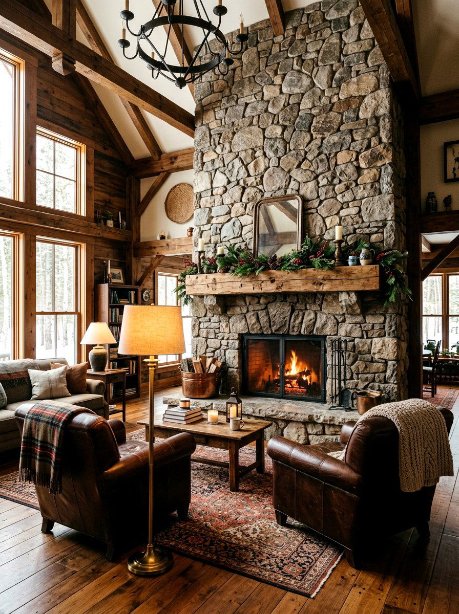 Rustic Stone Fireplace - 30 cottage living room decor ideas