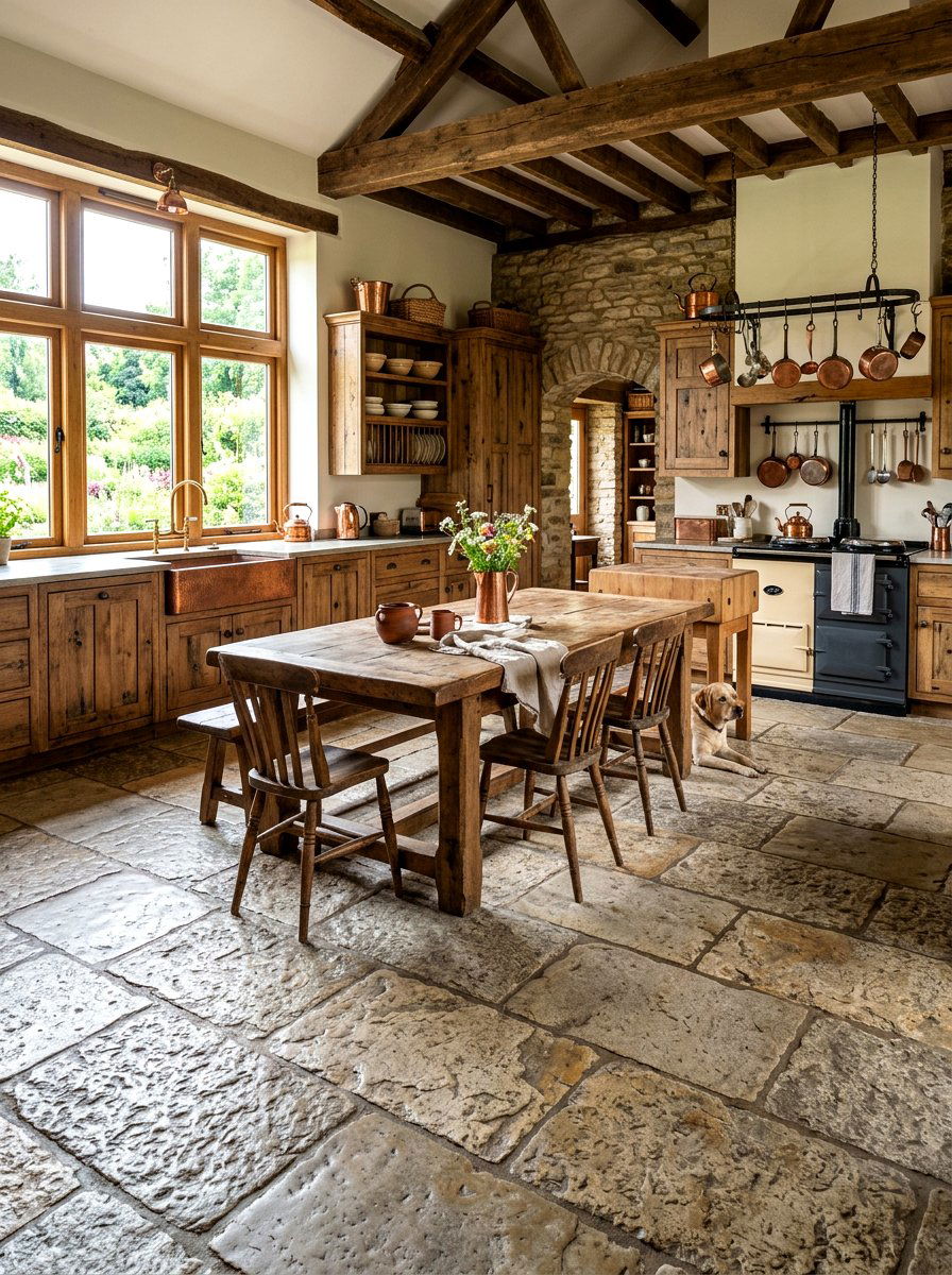 Rustic Stone Flooring - 30 vintage cottage kitchen ideas
