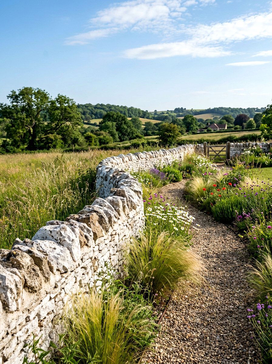 Rustic Stone Garden Boundary - 30 limewashed wall backyard ideas