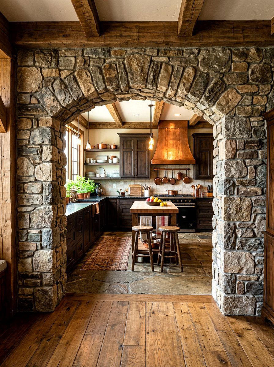 Rustic Stone Kitchen Archway - 30 moody cottage kitchen ideas