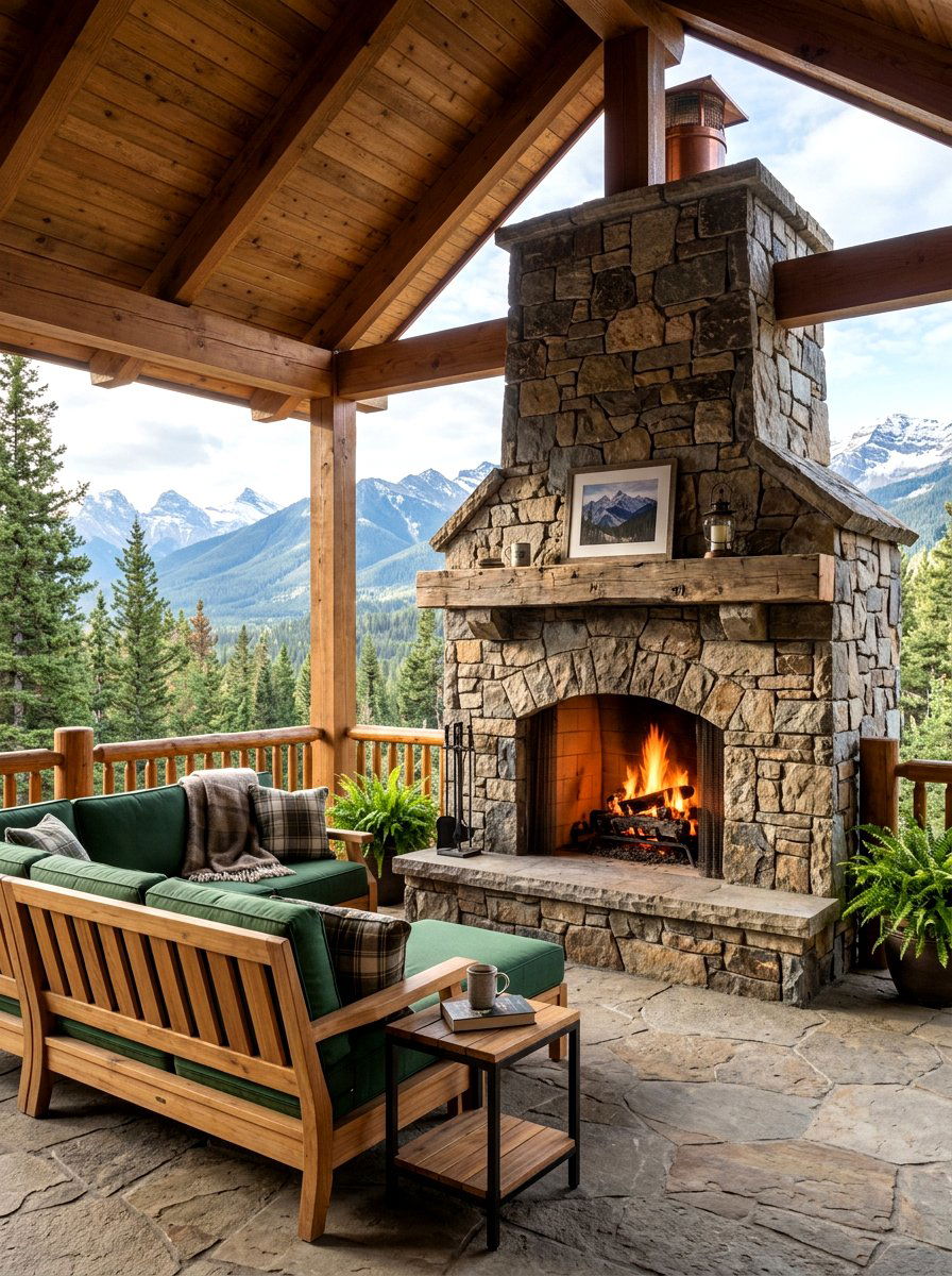 Rustic Stone Patio Fireplace - 30 covered patio fireplace ideas