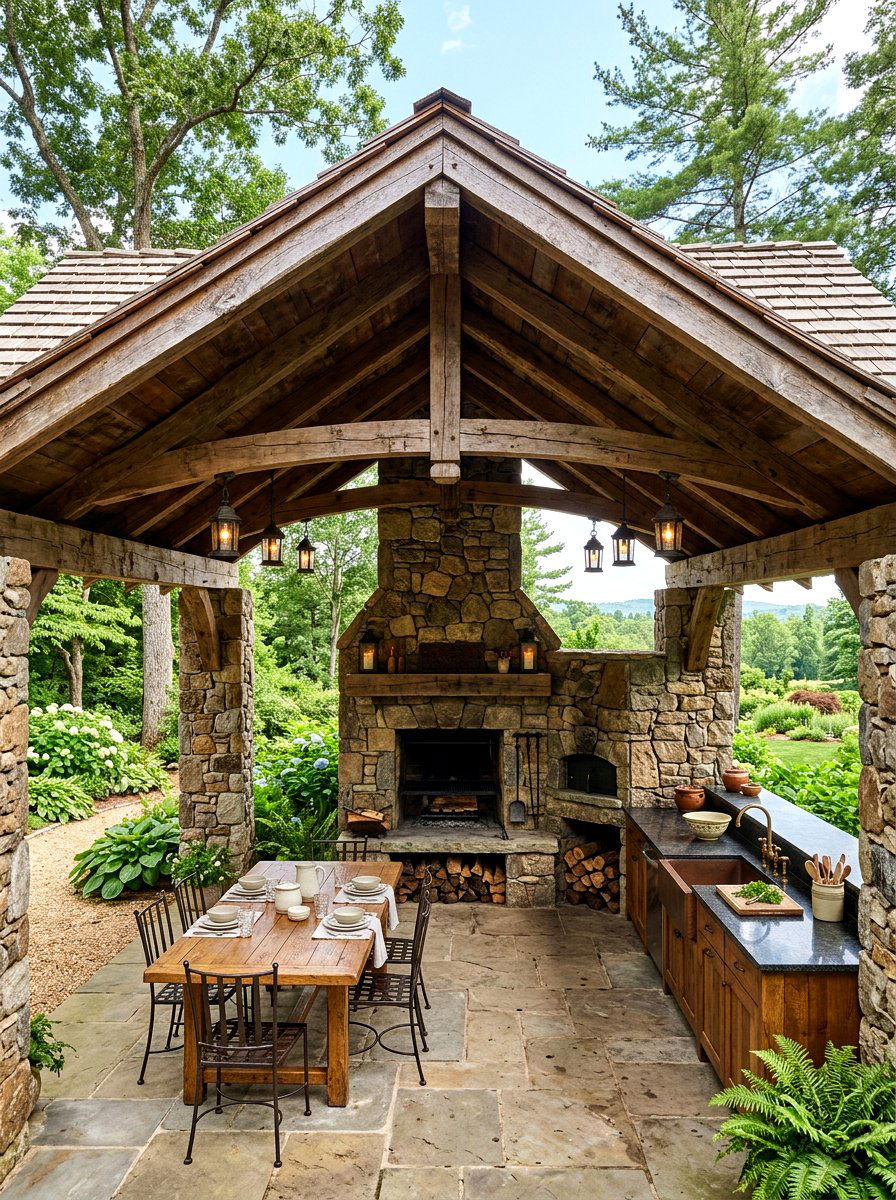 Rustic Stone Pavilion Kitchen - 30 outdoor pavilion kitchen ideas