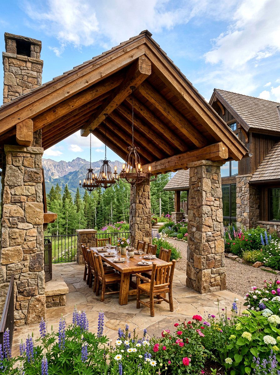 Rustic Stone Pavilion - 30 attached pavilion ideas