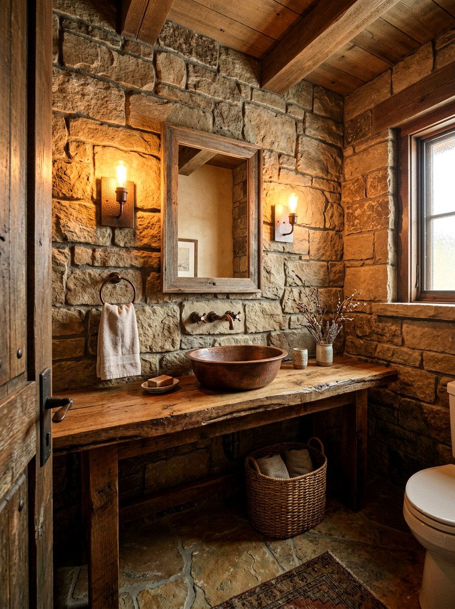 Rustic Stone Powder Room - 30 sandstone powder room ideas