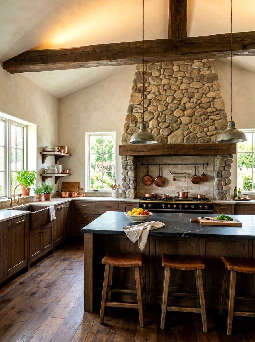 Rustic Stone Range Hood - 30 Spanish style kitchen ideas