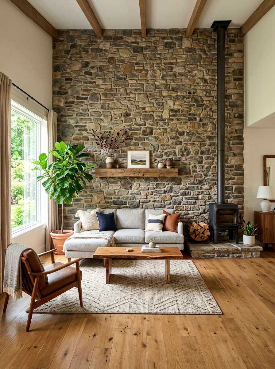 Rustic Stone Room - 30 winter living room styling ideas