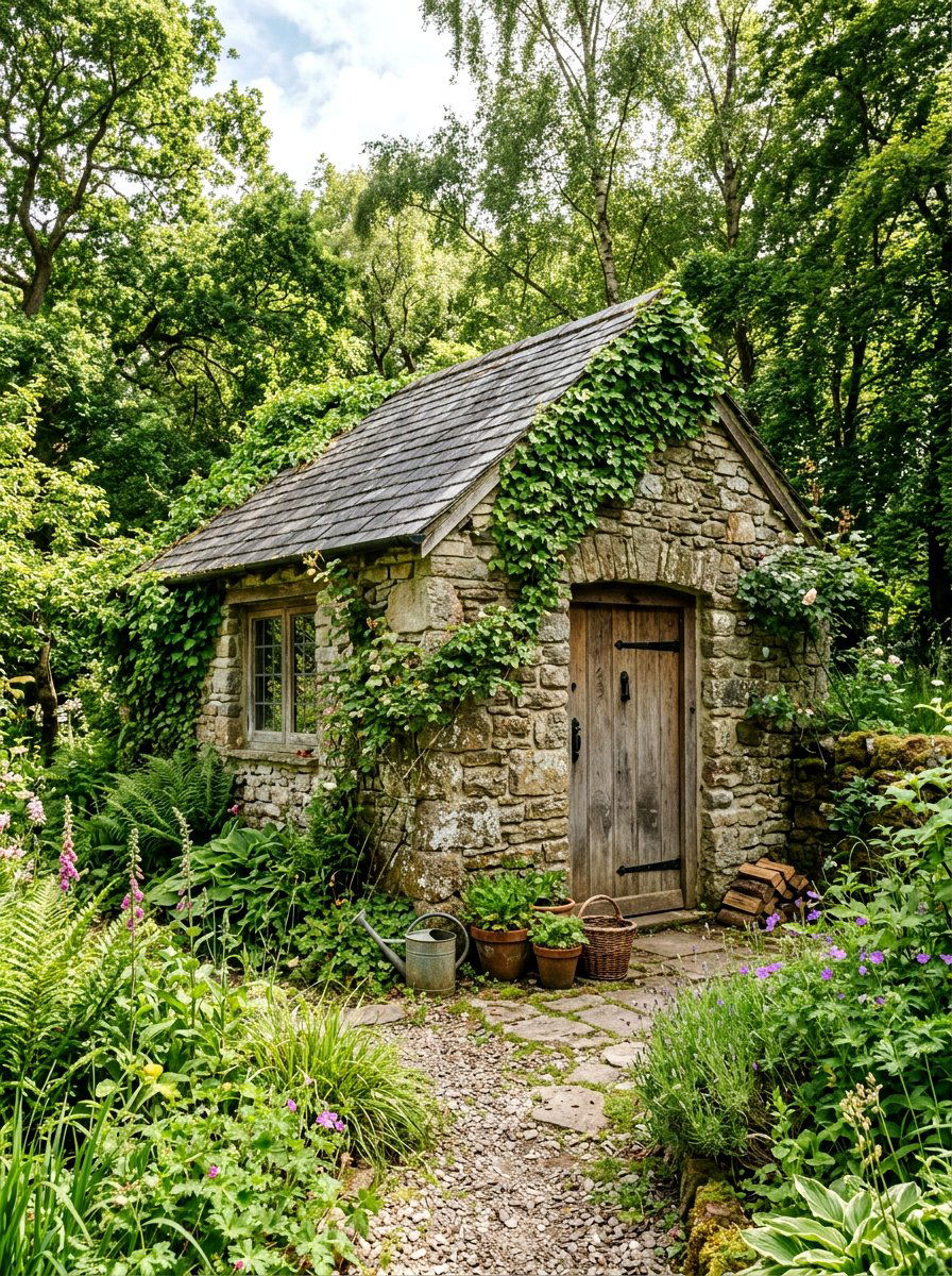 Rustic Stone Shed - 30 cottage shed ideas