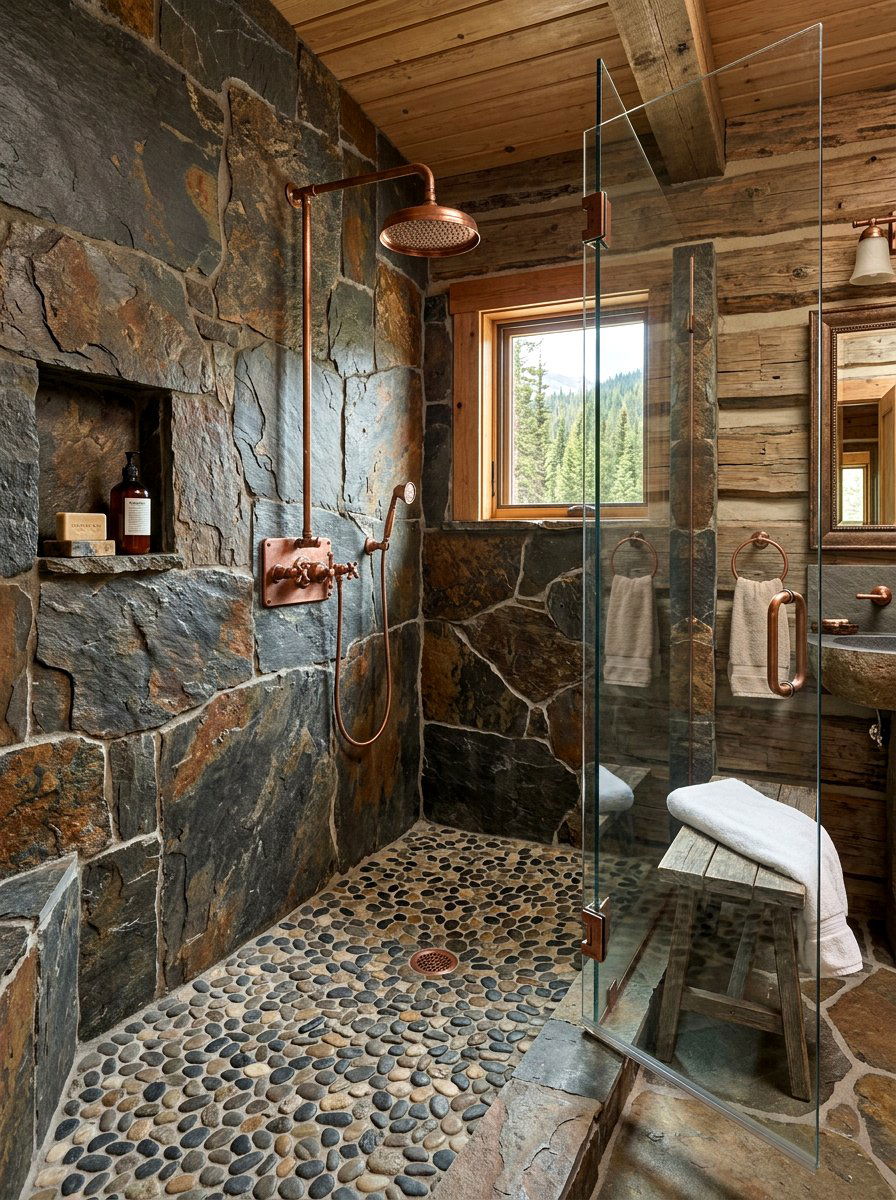Rustic Stone Shower - 30 stone slab shower ideas