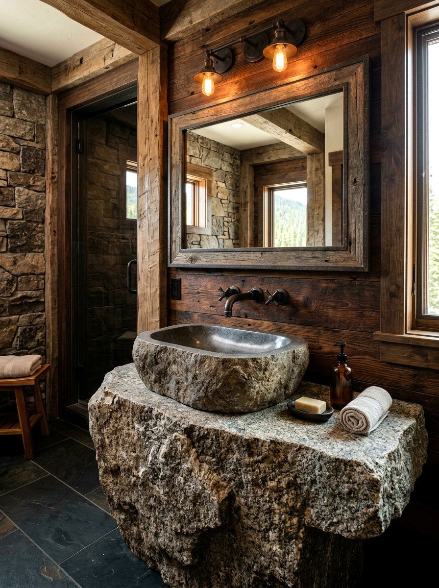 Rustic Stone Sink - 30 integrated vanity sink ideas