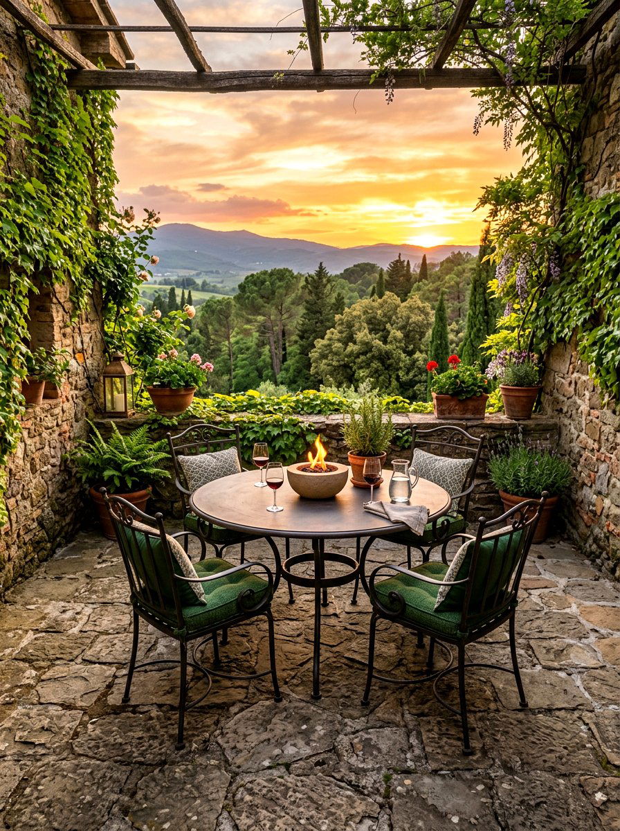 Rustic Stone Terrace - 30 summer dinner party patio ideas