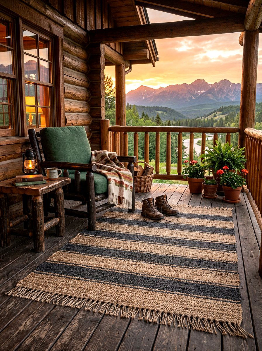Rustic Striped Porch Rug - 30 striped summer porch ideas