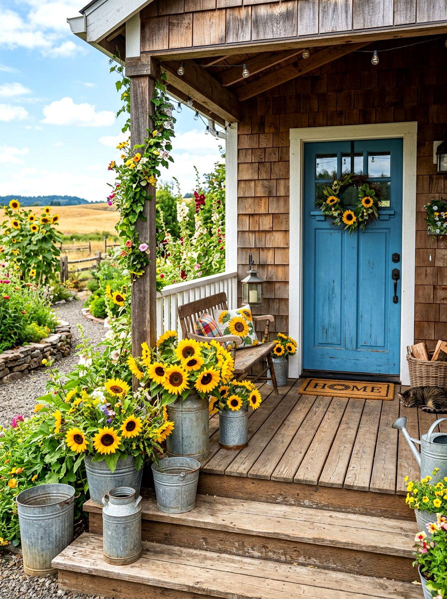 Rustic Sunflower Porch - 30 floral doorway ideas
