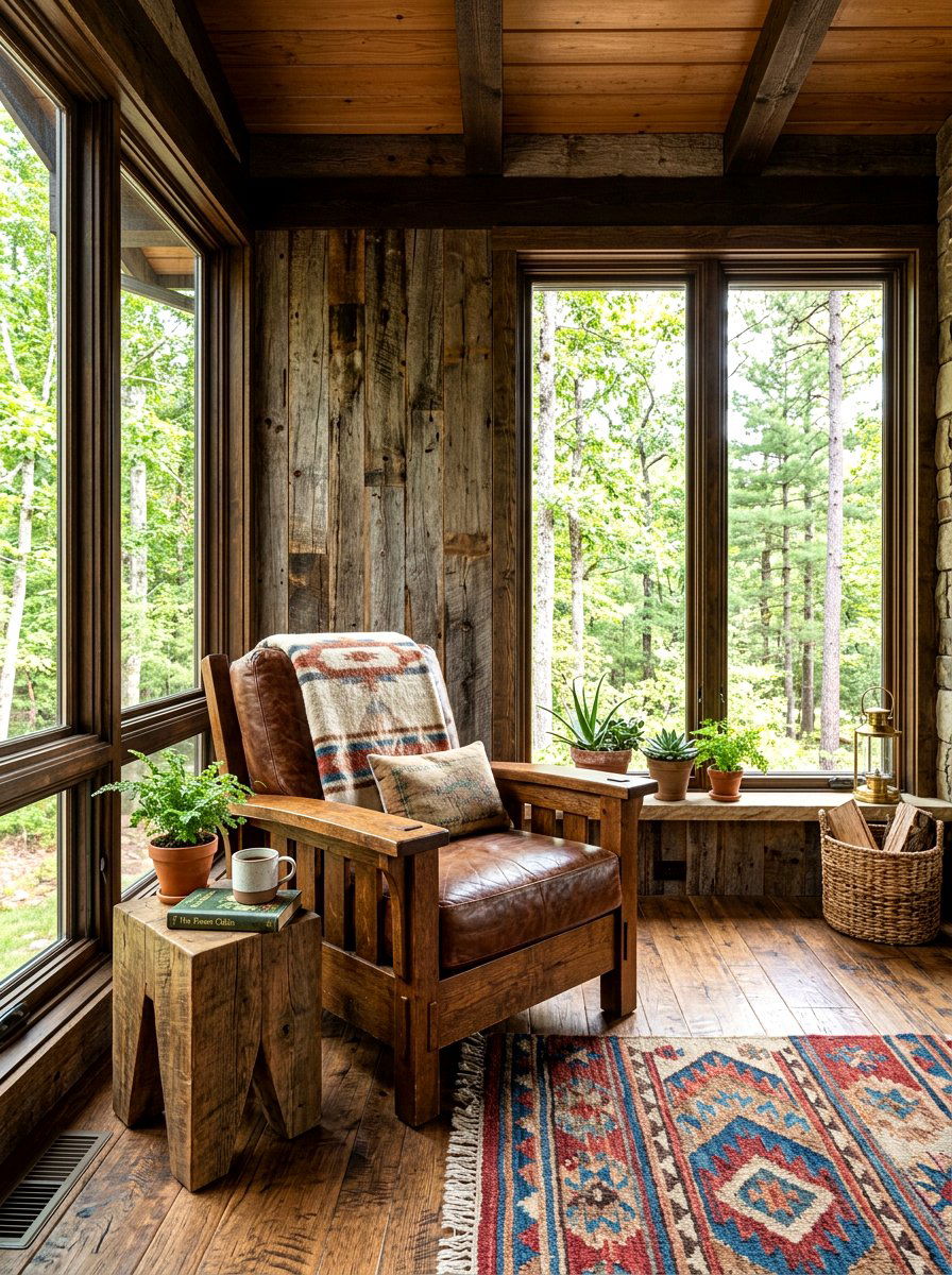 Rustic Sunroom Nook - 30 sunroom reading nook ideas
