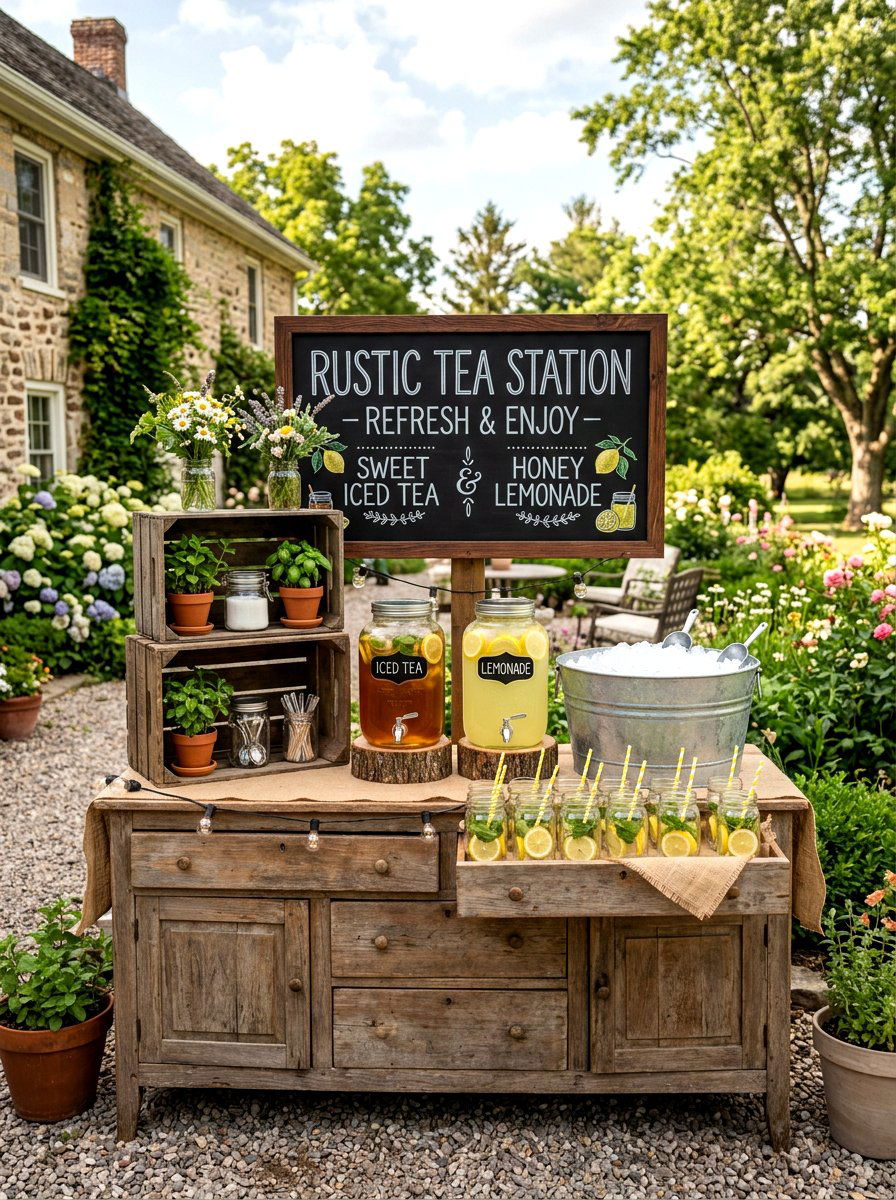 Rustic Tea Station - 30 garden tea party decor ideas