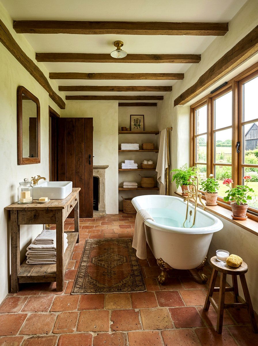 Rustic Terracotta Floor - 30 terracotta bathroom ideas