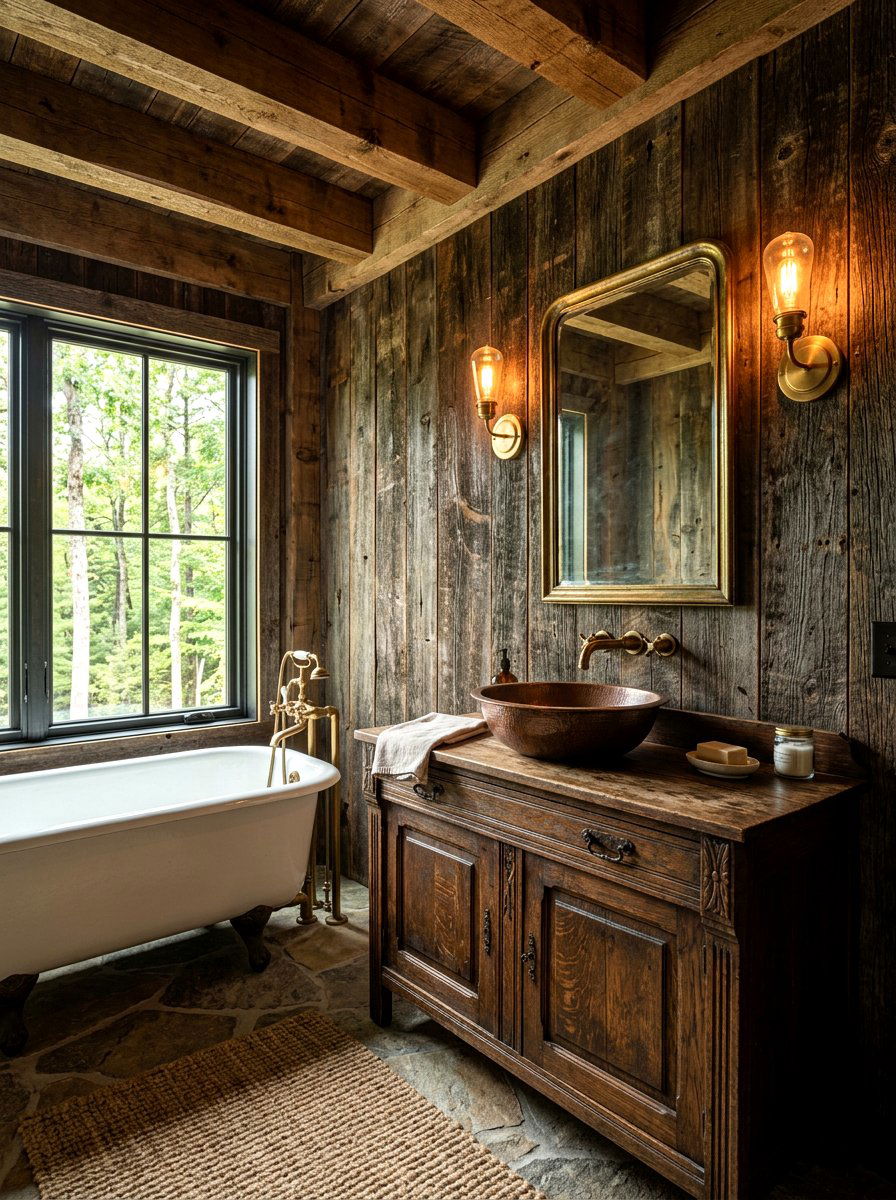 Rustic Timber Bathroom - 30 forest inspired bathroom ideas