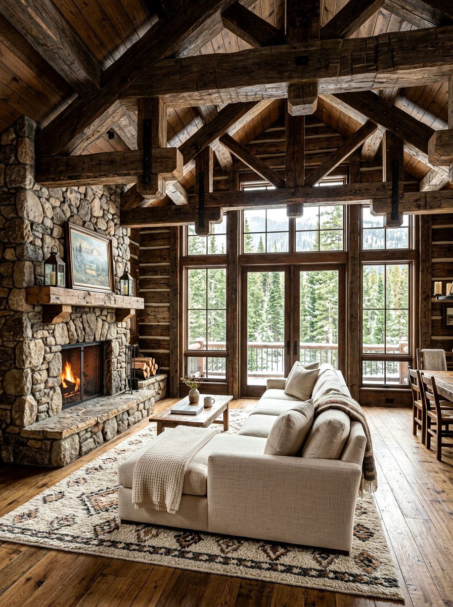 Rustic Timber Beam Interior - 30 analog living room ideas