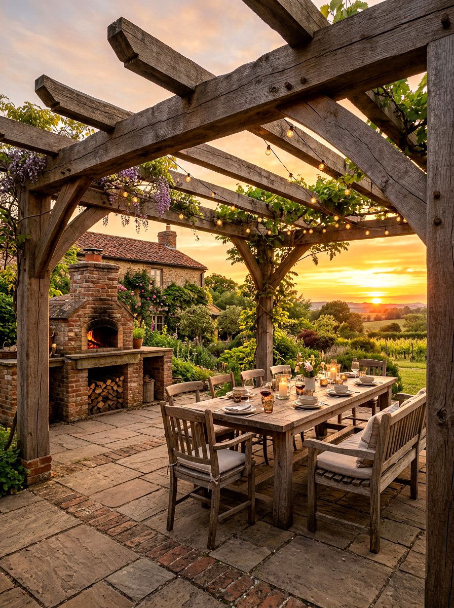 Rustic Timber Courtyard Pergola - 30 courtyard pergola ideas