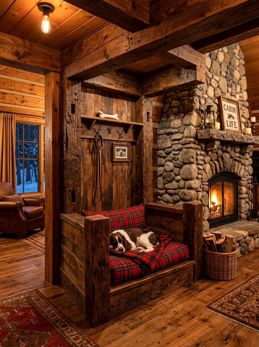 Rustic Timber Dog Nook - 30 pet bed nook ideas