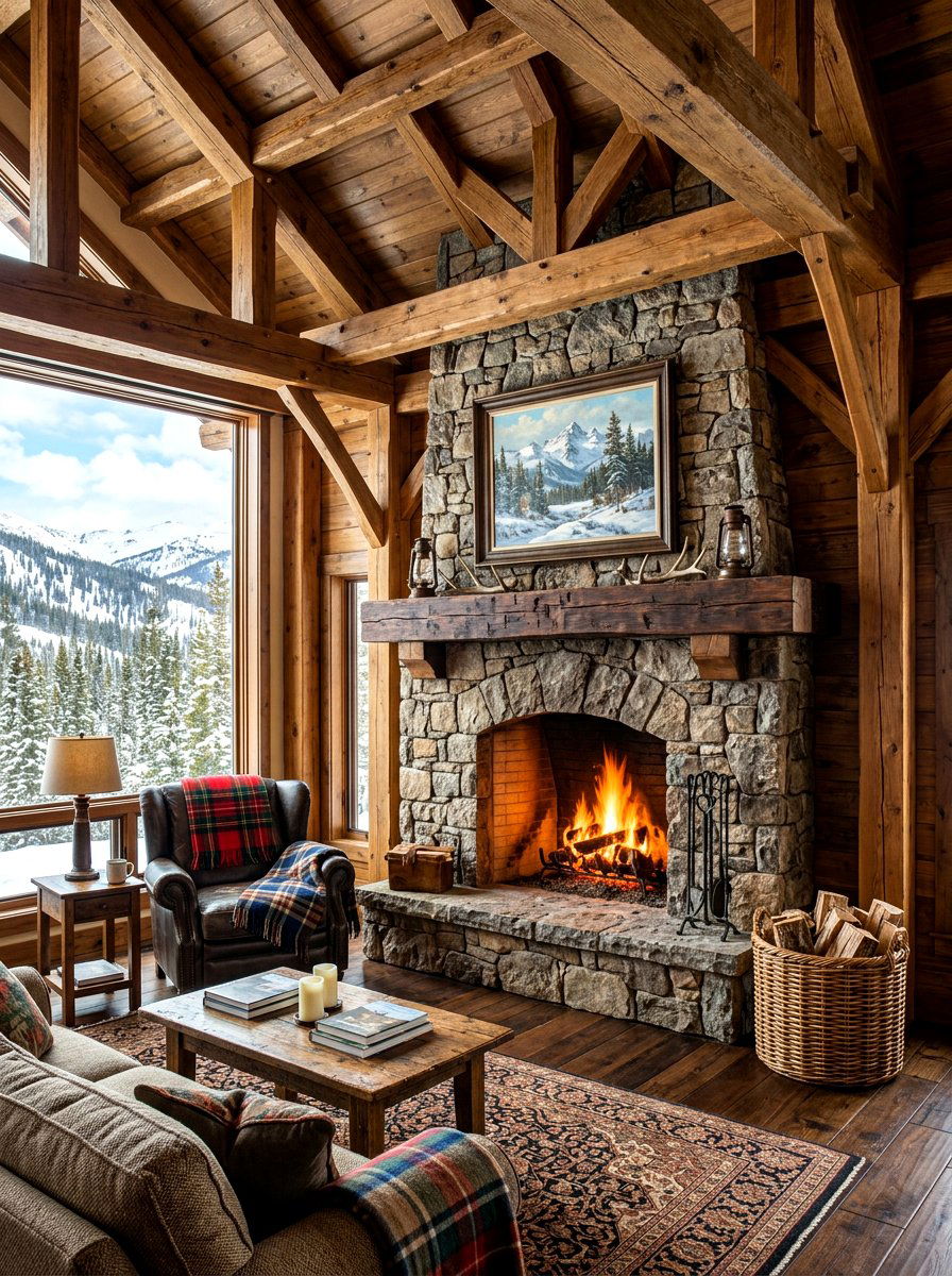 Rustic Timber Fireplace - 30 family room fireplace ideas