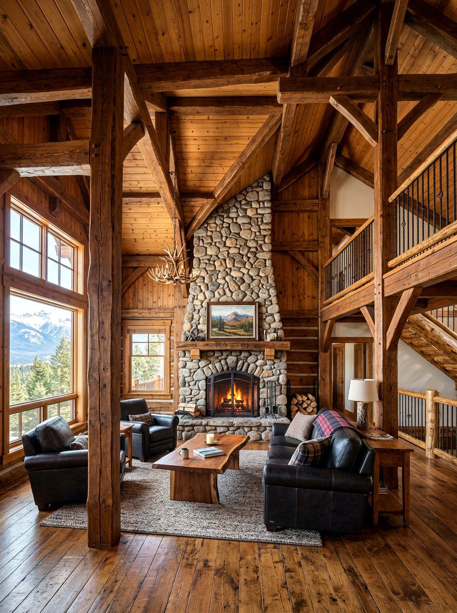 Rustic Timber Frame - 30 tall ceiling living room ideas