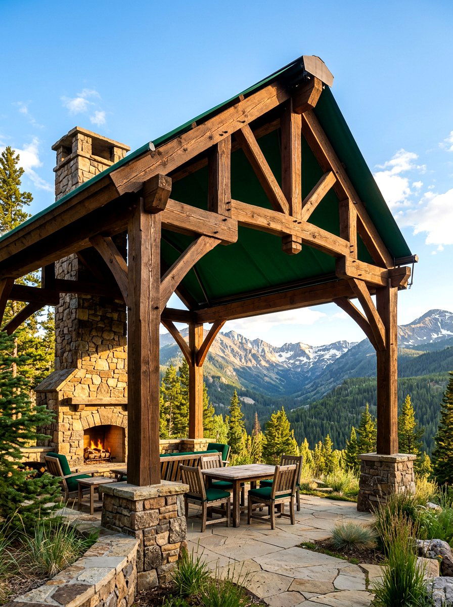 Rustic Timber Frame Canopy - 30 retractable canopy patio ideas