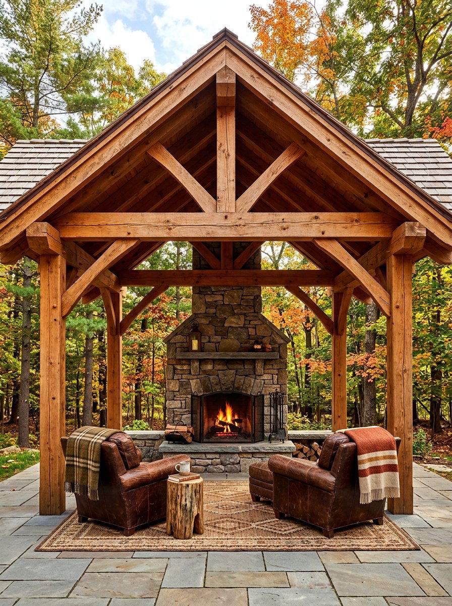 Rustic Timber Frame Outdoor Living Area - 30 backyard cabana lounge ideas